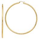 14k Yellow Gold Diamond-cut Hoop Earrings - 3x89 mm
