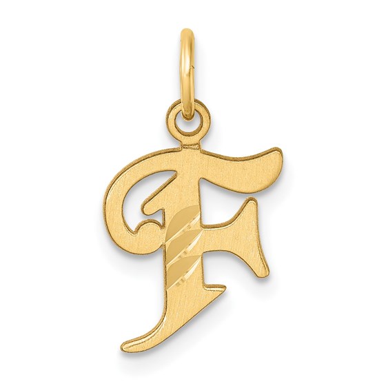 14K Yellow Gold Diamond-cut Letter F Initial Charm - 20.5 mm