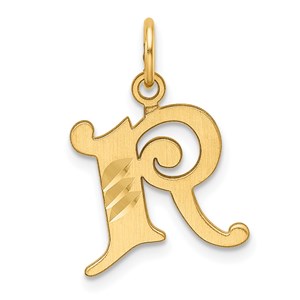 14K Yellow Gold Diamond-cut Letter R Initial Charm - 20 mm