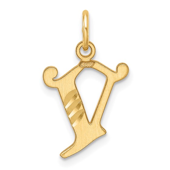 14K Yellow Gold Diamond-cut Letter V Initial Charm - 21 mm 14K Yellow Gold Diamond-cut Letter V Initial Charm - 21 mm