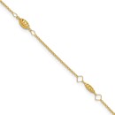 14K Yellow Gold Diamond Cut Rice Puff Beads Anklet - 11 in.
