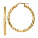 14k Yellow Gold Diamond-cut Round Hoop Earrings - 30 mm