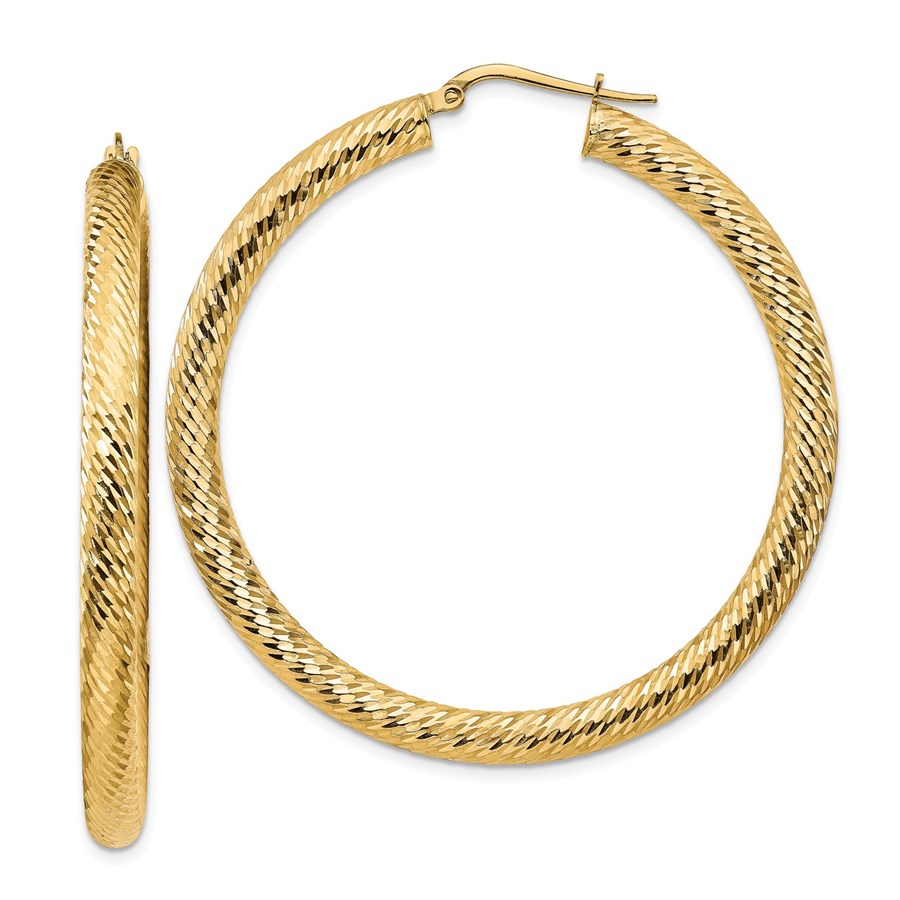 14k Yellow Gold Diamond-cut Round Hoop Earrings - 4x40 mm