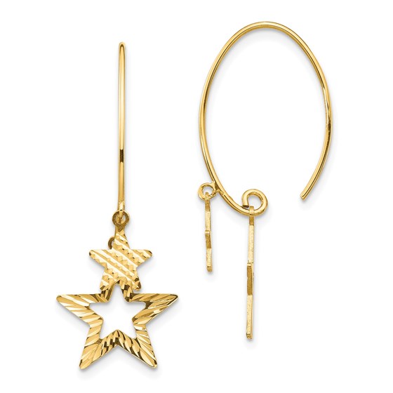 14k Yellow Gold Diamond-Cut Star Dangle Earrings 14k Yellow Gold Diamond-Cut Star Dangle Earrings