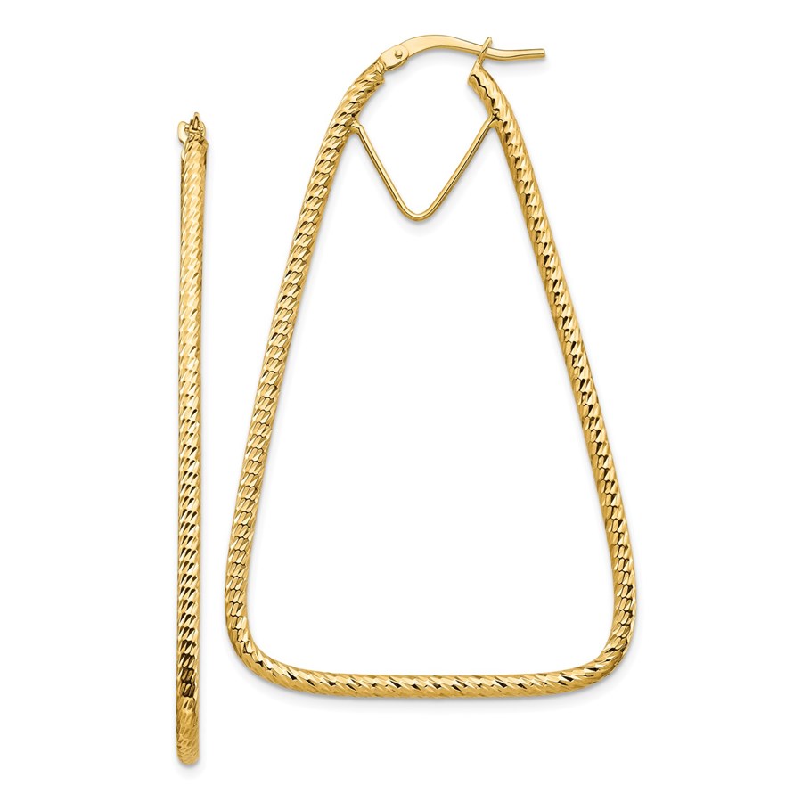 14k Yellow Gold Diamond-cut Triangle Hoop Earrings