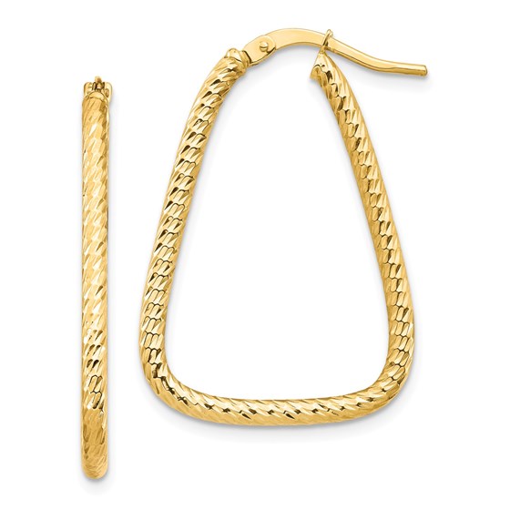 14k Yellow Gold Diamond Cut Twisted Triangle Hoop Earrings 14k Yellow Gold Diamond Cut Twisted Triangle Hoop Earrings