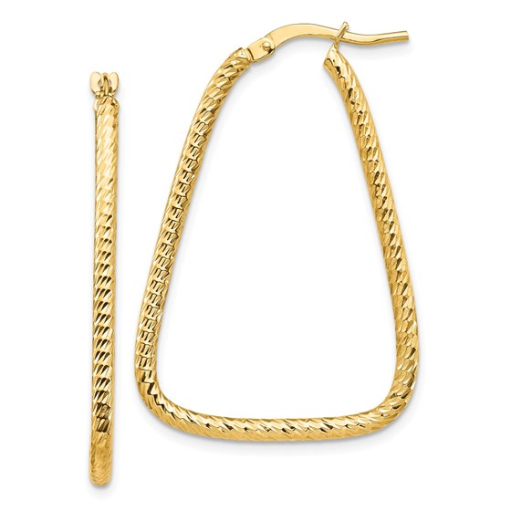14k Yellow Gold Diamond-cut Twisted Triangle Hoop Earrings 14k Yellow Gold Diamond-cut Twisted Triangle Hoop Earrings