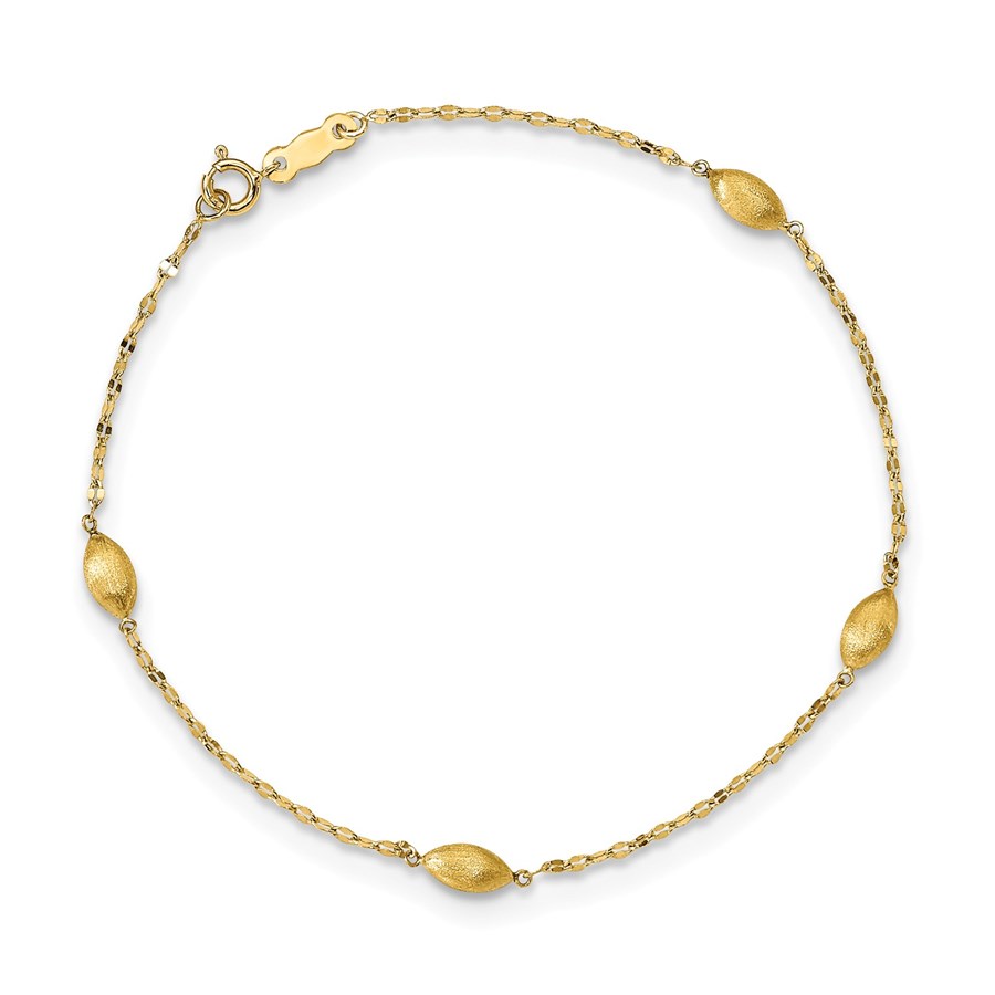14k Yellow Gold Diamond-cut w/Satin Beads Bracelet - 7.5 in.