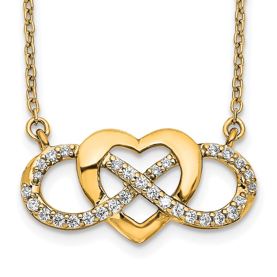 14K Yellow Gold Diamond Infinity Heart 18 inch Necklace - 18 in.