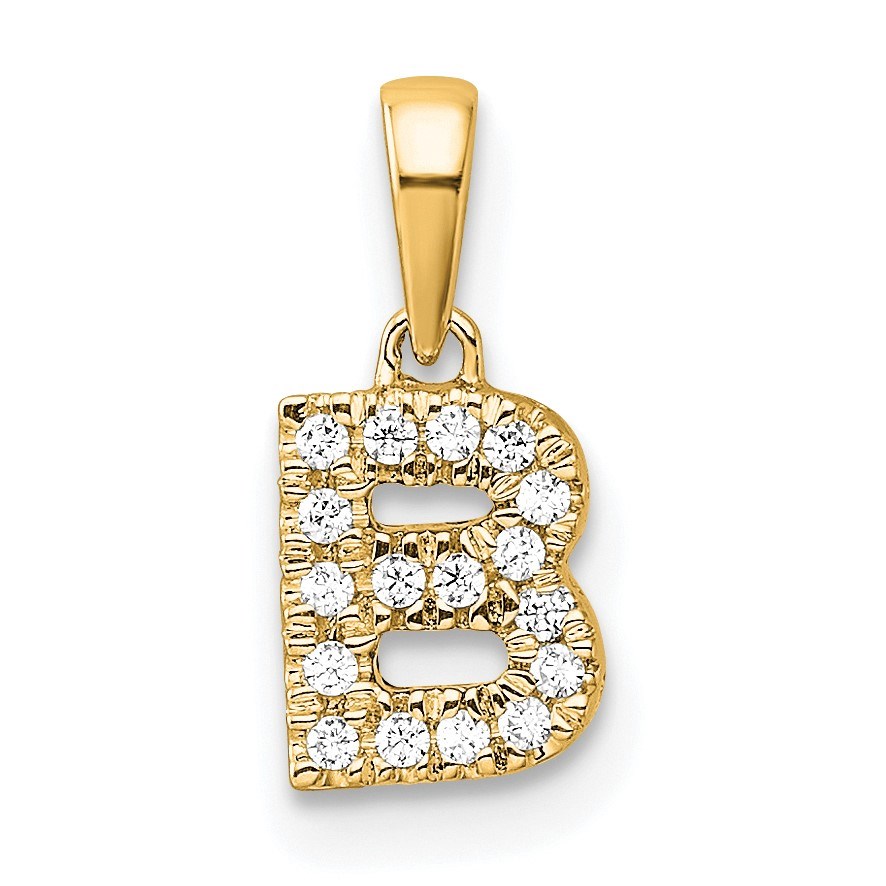 14K Yellow Gold Diamond Letter B Bail Pendant - 13 mm