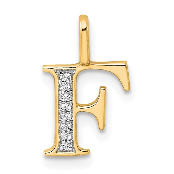 14K Yellow Gold Diamond Letter F Initial Pendant - 15.4 mm
