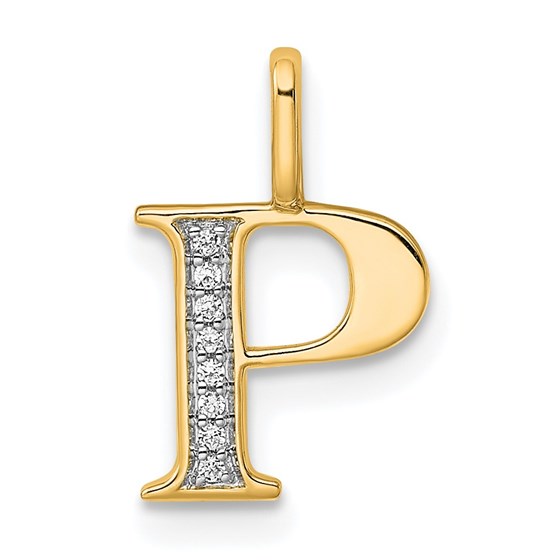 14K Yellow Gold Diamond Letter P Initial Pendant - 15.28 mm