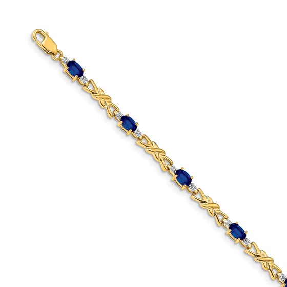 14k Yellow Gold Diamond Sapphire Cross Link Bracelet - 7 in. 14k Yellow Gold Diamond Sapphire Cross Link Bracelet - 7 in.