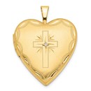 14k Yellow Gold Diamond Set Cross Heart Locket - 25 mm