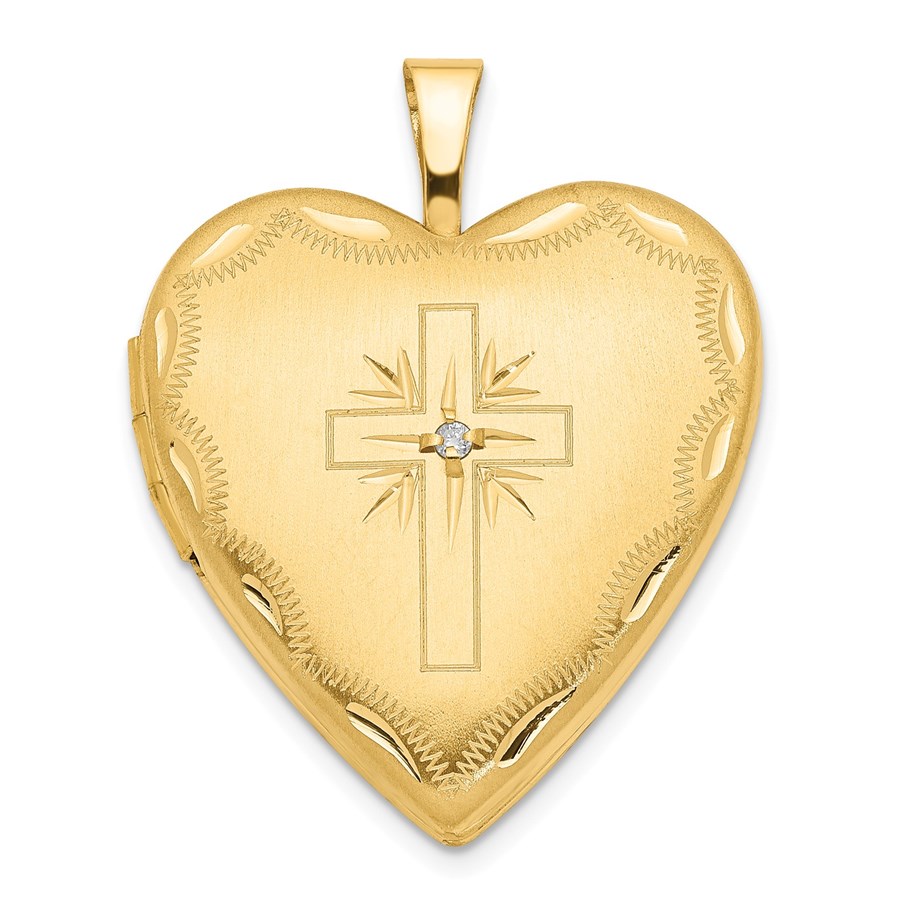 14k Yellow Gold Diamond Set Cross Heart Locket - 25 mm