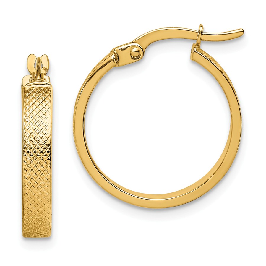 Buy 14k Yellow Gold Diamond Textured Hoop Earrings APMEX