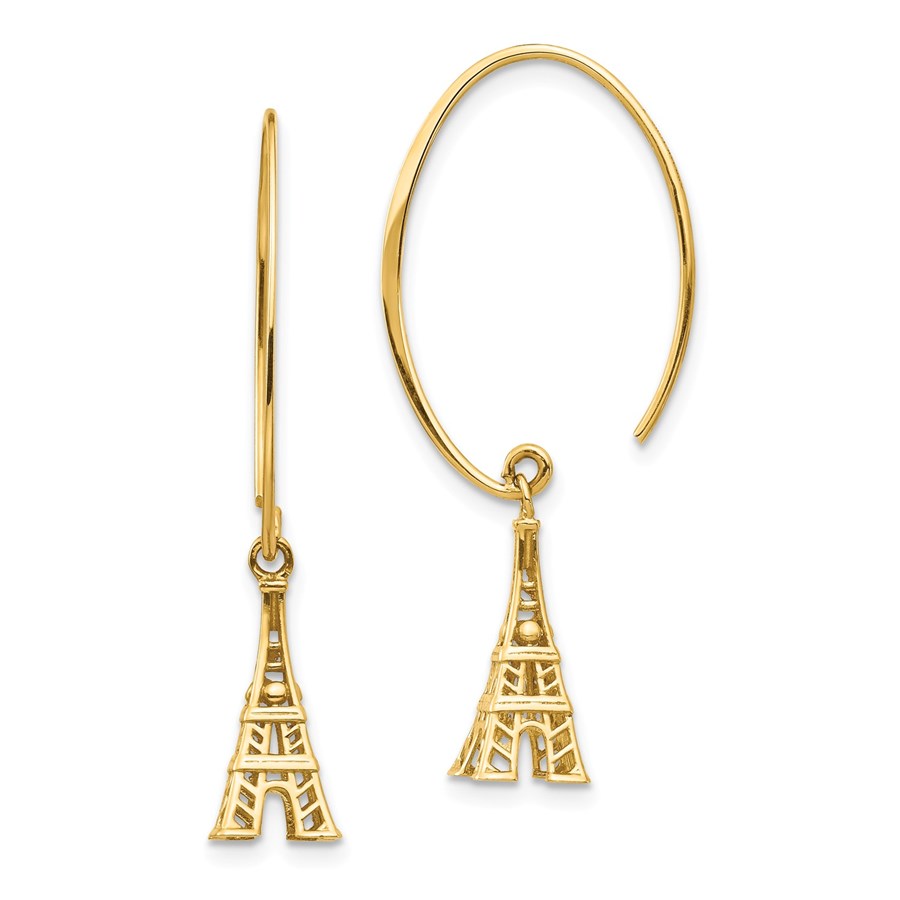 14k Yellow Gold Eiffel Tower Dangle Earrings