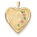 14k Yellow Gold Enamel Flowers Mom Heart Locket - 24 mm