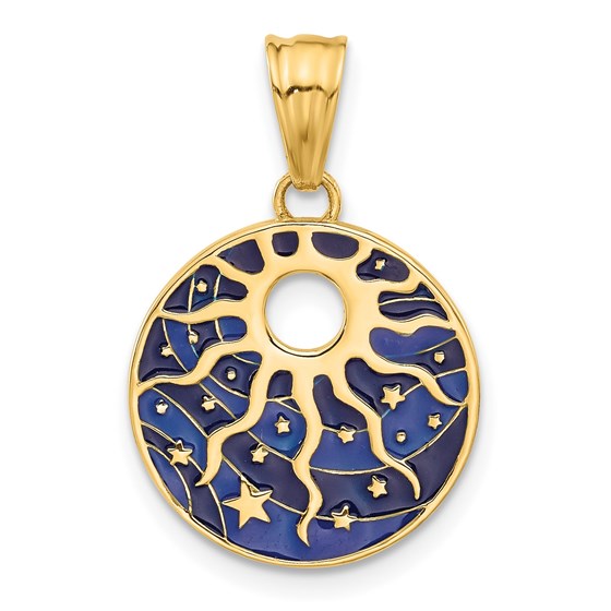 14K Yellow Gold Enameled Sun and Stars Pendant - 24.7 mm 14K Yellow Gold Enameled Sun and Stars Pendant - 24.7 mm