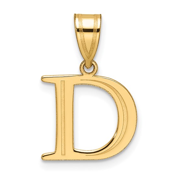 14K Yellow Gold Etched Letter D Initial Pendant - 20 mm