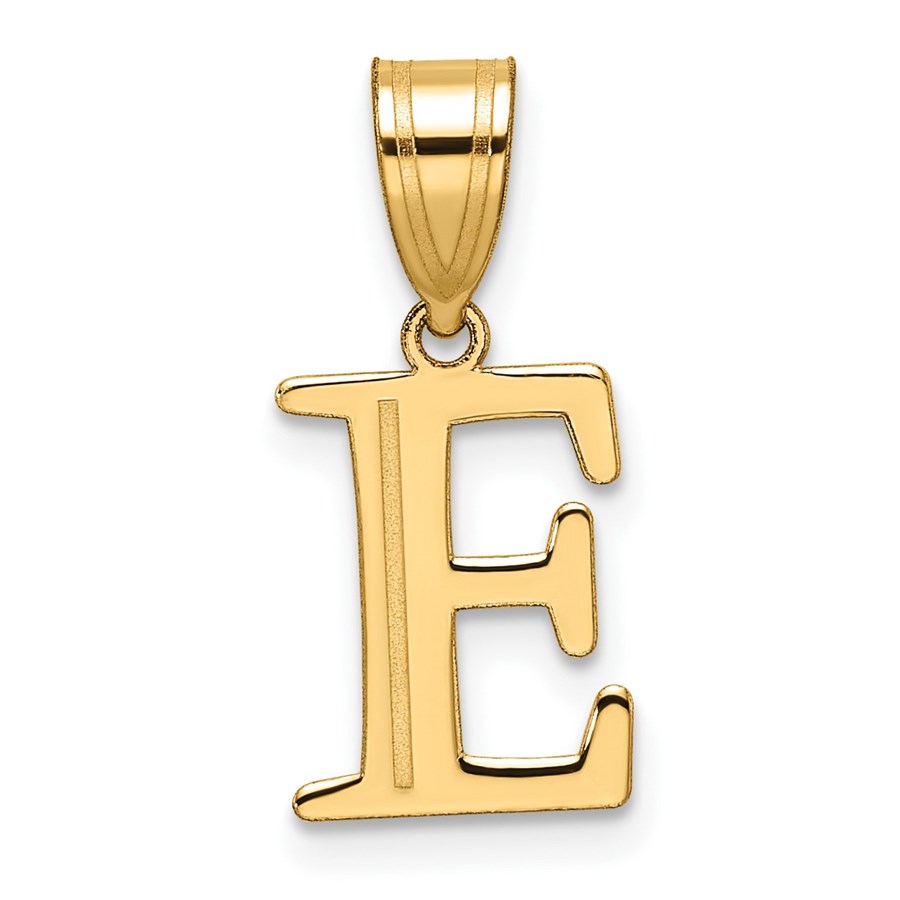 14K Yellow Gold Etched Letter E Initial Pendant - 20 mm