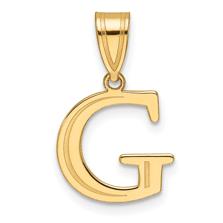 14K Yellow Gold Etched Letter G Initial Pendant - 20 mm
