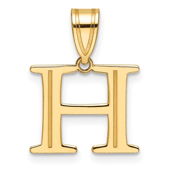 14K Yellow Gold Etched Letter H Initial Pendant - 19 mm