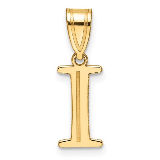 14K Yellow Gold Etched Letter I Initial Pendant - 20 mm