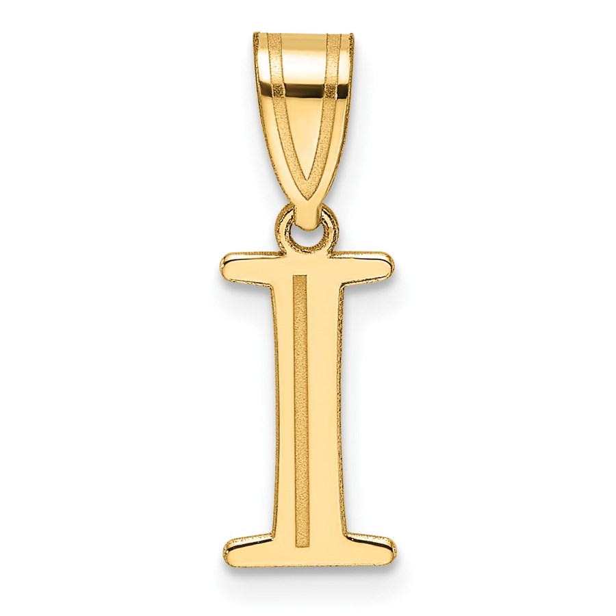 14K Yellow Gold Etched Letter I Initial Pendant - 20 mm