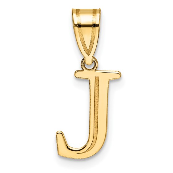 14K Yellow Gold Etched Letter J Initial Pendant - 20 mm