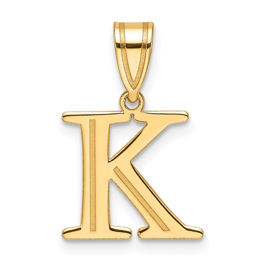 14K Yellow Gold Etched Letter K Initial Pendant - 20 mm