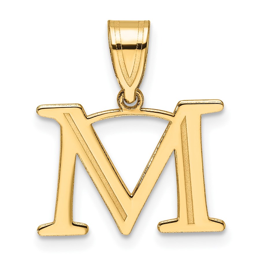 14K Yellow Gold Etched Letter M Initial Pendant - 20 mm