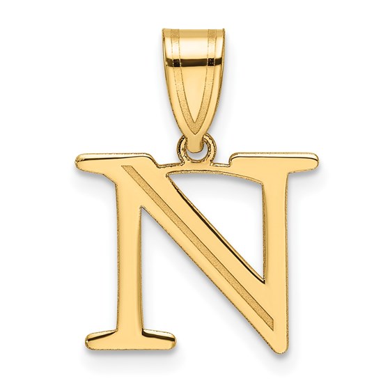 14K Yellow Gold Etched Letter N Initial Pendant - 20 mm 14K Yellow Gold Etched Letter N Initial Pendant - 20 mm