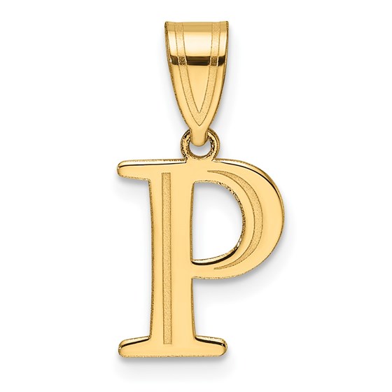 14K Yellow Gold Etched Letter P Initial Pendant - 20 mm