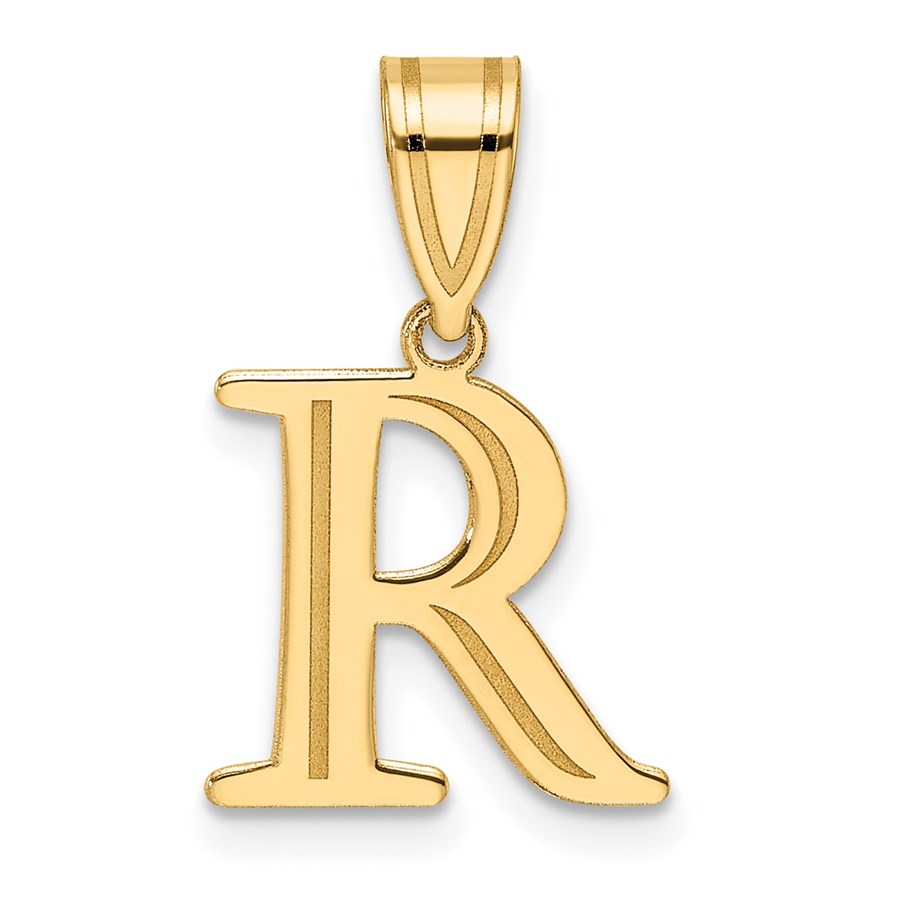 14K Yellow Gold Etched Letter R Initial Pendant - 20 mm