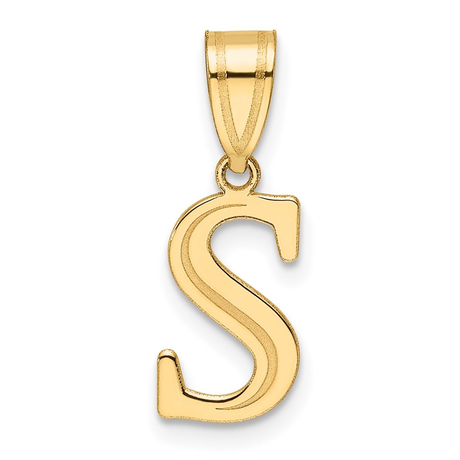 14K Yellow Gold Etched Letter S Initial Pendant - 20 mm
