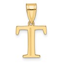 14K Yellow Gold Etched Letter T Initial Pendant - 20 mm