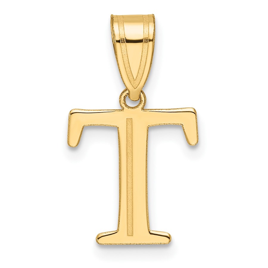 14K Yellow Gold Etched Letter T Initial Pendant - 20 mm