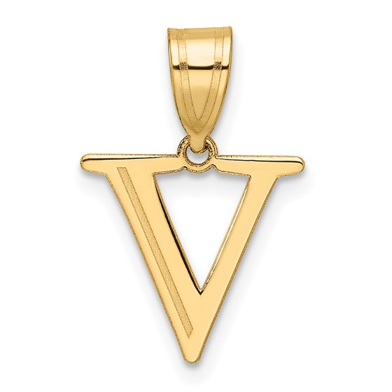 14K Yellow Gold Etched Letter V Initial Pendant - 19.5 mm