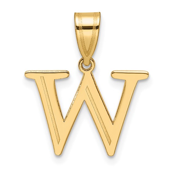 14K Yellow Gold Etched Letter W Initial Pendant - 20.5 mm