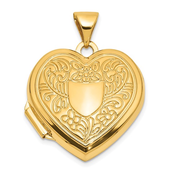 14K Yellow Gold Fancy Crest 18mm Heart Locket - 24 mm 14K Yellow Gold Fancy Crest 18mm Heart Locket - 24 mm