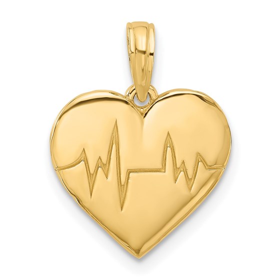 14K Yellow Gold Fancy EKG Heart Charm - 18.7 mm