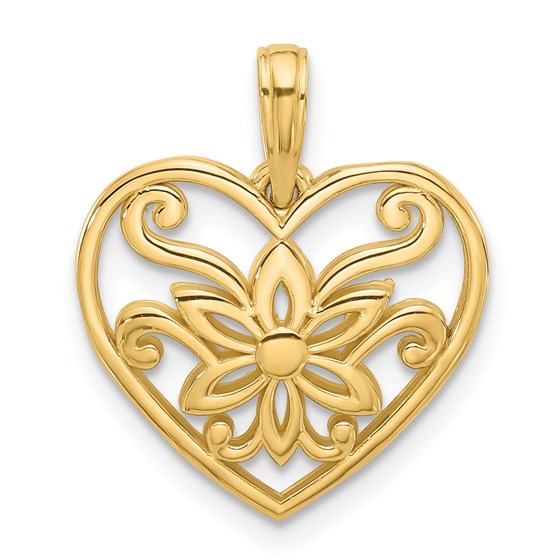 14K Yellow Gold Fancy Flower and Heart Charm - 20.5 mm 14K Yellow Gold Fancy Flower and Heart Charm - 20.5 mm