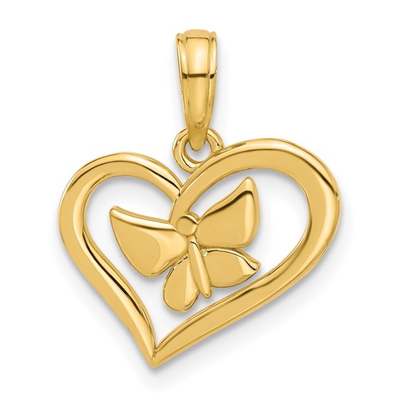 14K Yellow Gold Fancy Heart and Butterfly Charm - 18.9 mm 14K Yellow Gold Fancy Heart and Butterfly Charm - 18.9 mm