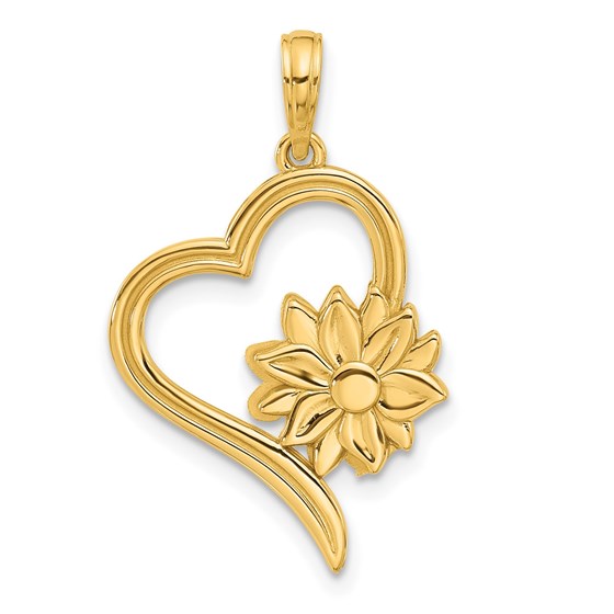 14K Yellow Gold Fancy Heart and Flower Charm - 27.8 mm 14K Yellow Gold Fancy Heart and Flower Charm - 27.8 mm