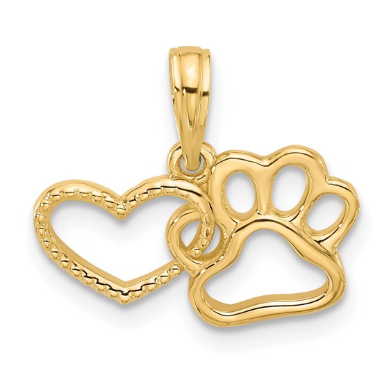 14K Yellow Gold Fancy Heart and Paw Charm - 16 mm 14K Yellow Gold Fancy Heart and Paw Charm - 16 mm