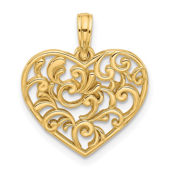 14K Yellow Gold Fancy Heart Charm - 21 mm 14K Yellow Gold Fancy Heart Charm - 21 mm