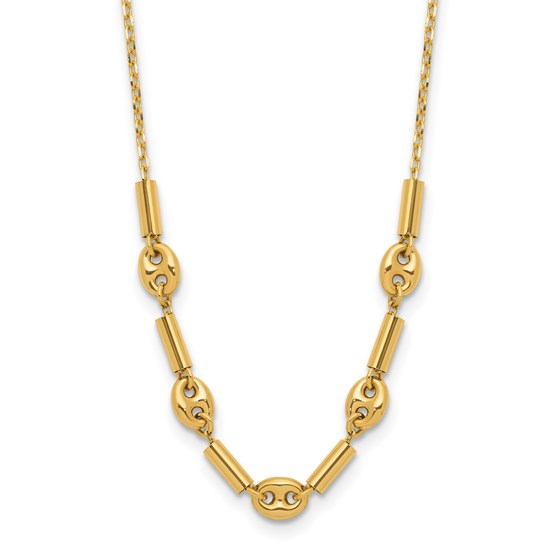 14K Yellow Gold Fancy Link Beaded Necklace - 18 in. 14K Yellow Gold Fancy Link Beaded Necklace - 18 in.