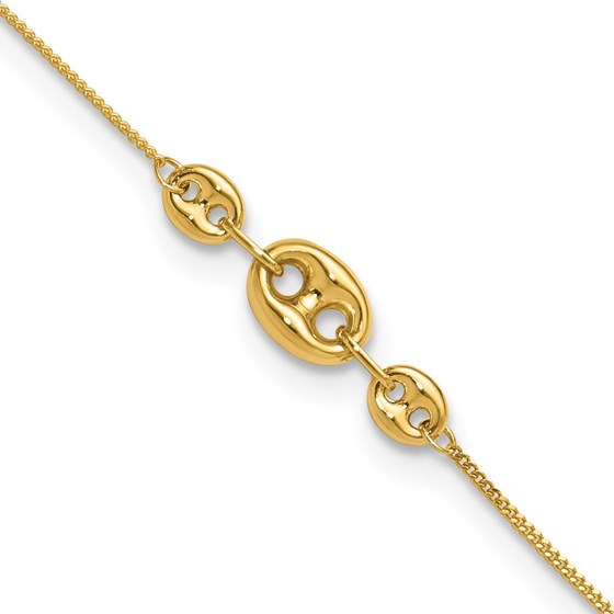 14K Yellow Gold Fancy Link Three Station 9in Anklet - 10 in. 14K Yellow Gold Fancy Link Three Station 9in Anklet - 10 in.