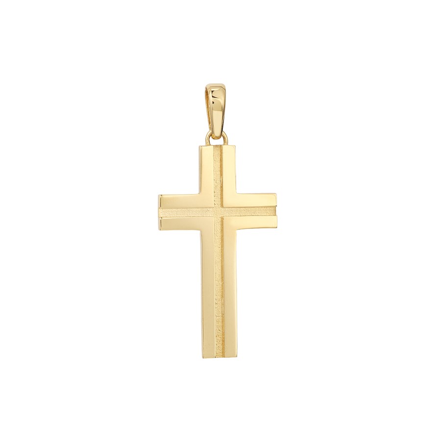 14K Yellow Gold Fancy Polished Grooved Cross